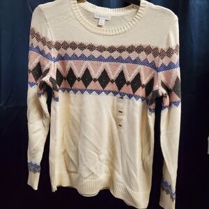 Charter Club Cream Sweater with Geometric Pattern